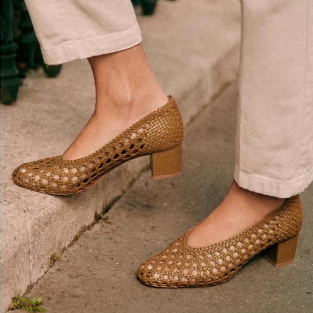 Sezane Woven Tan Heels